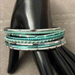 Bundle 8 Elegant Silver and Teal Bangle Set